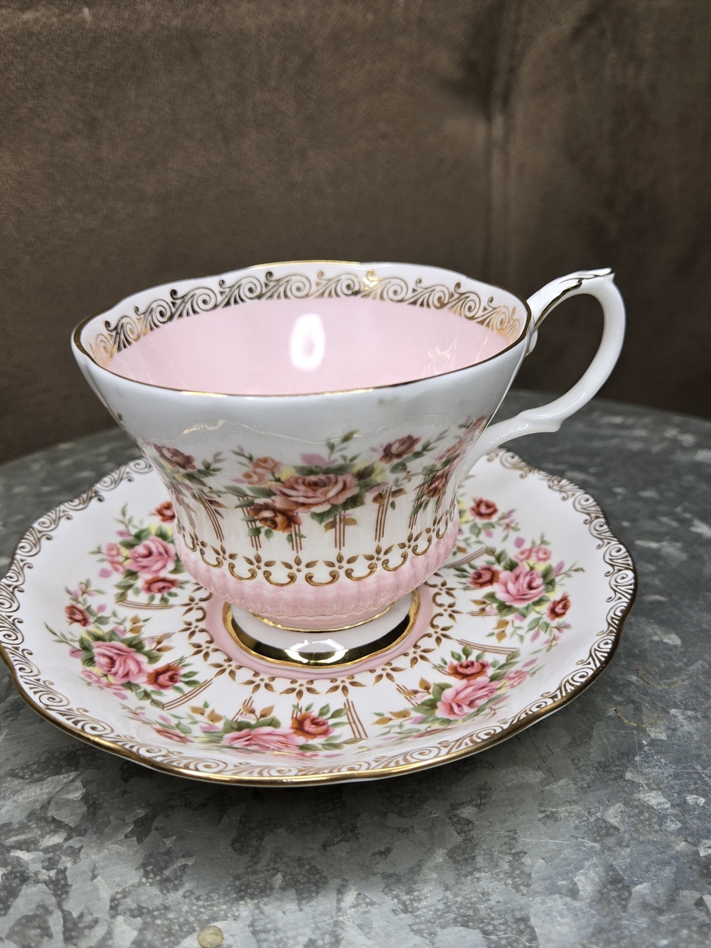 Royal Albert Green Park Series Pink Rose Bone China Teacup & Saucer England Vtg.
